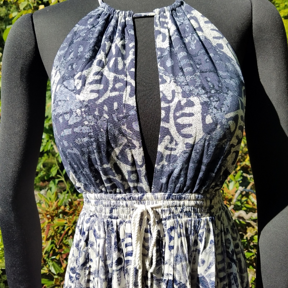 Free People Beach Day Mini Dress Halter Neck Blue Tribal Print Sz Sm Md & Lg NWT - Picture 7 of 16
